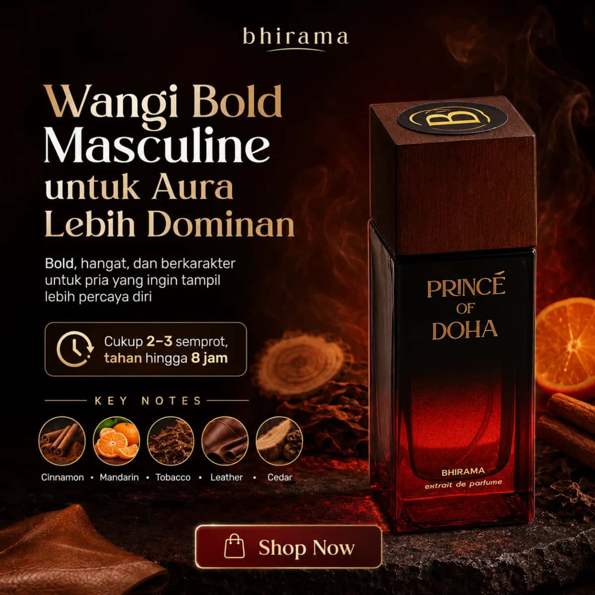 Bhirama Prince of Doha Extrait de Perfume 50ml - Parfum Pria Wangi Hangat & Menggoda, Cocok untuk Malam & Date