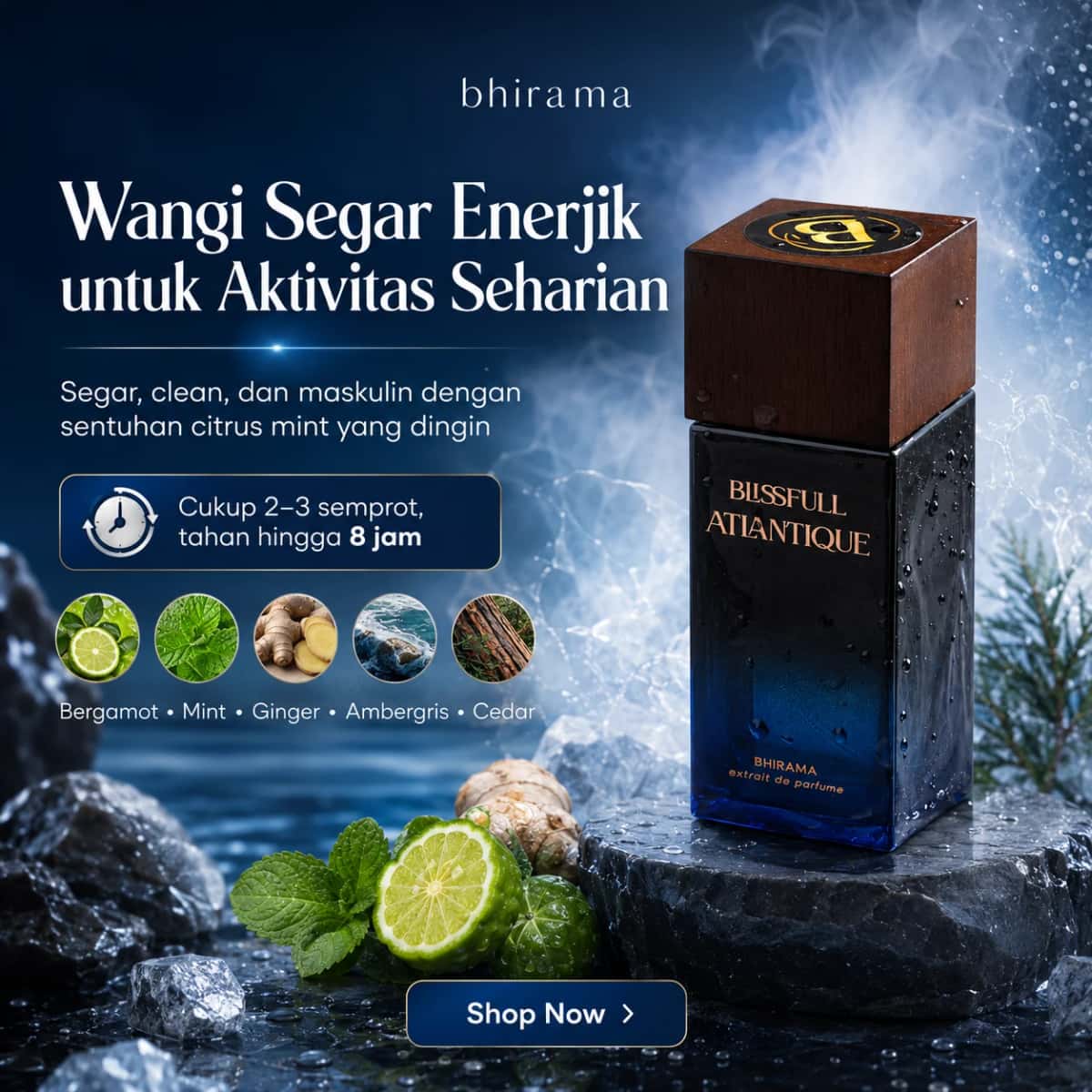 Bhirama Blissful Atlantique Extrait de Perfume 50ml - Fresh Aromatic Woody