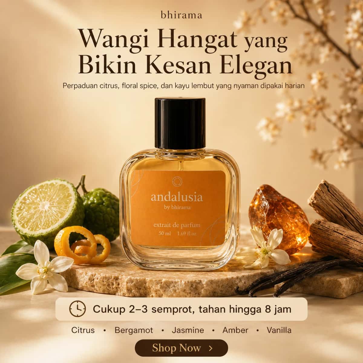 Bhirama Andalusia Extrait de Perfume 50ml – Fresh Aromatic Vanilla Fruity