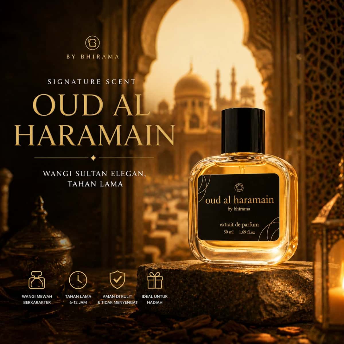 Bhirama Oud Alharamain Extrait de Perfume - Arabian luxury masculine scent with twist fresh opening