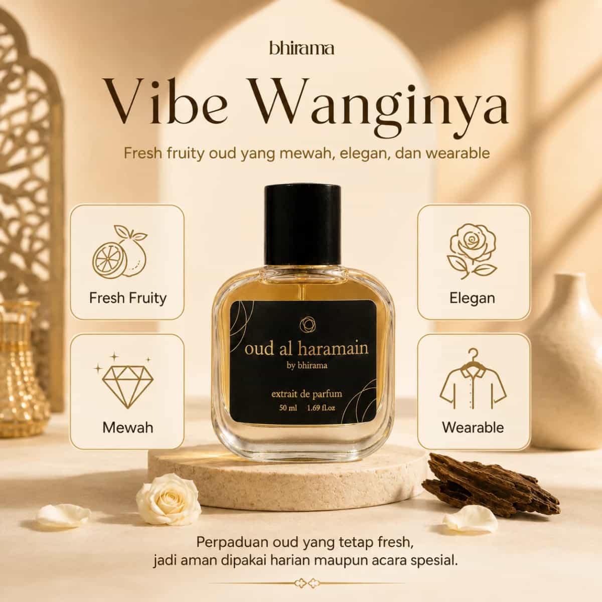 Bhirama Oud Alharamain Extrait de Perfume 50ml - Arabian luxury masculine scent with twist fresh opening-3