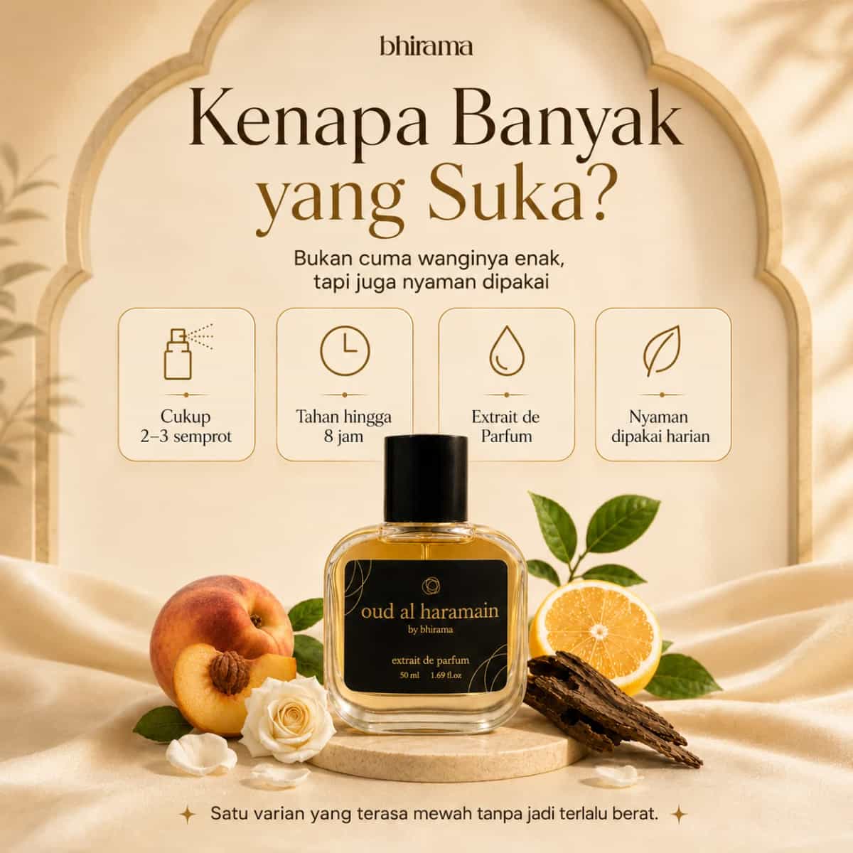 Bhirama Oud Alharamain Extrait de Perfume 50ml - Arabian luxury masculine scent with twist fresh opening-7