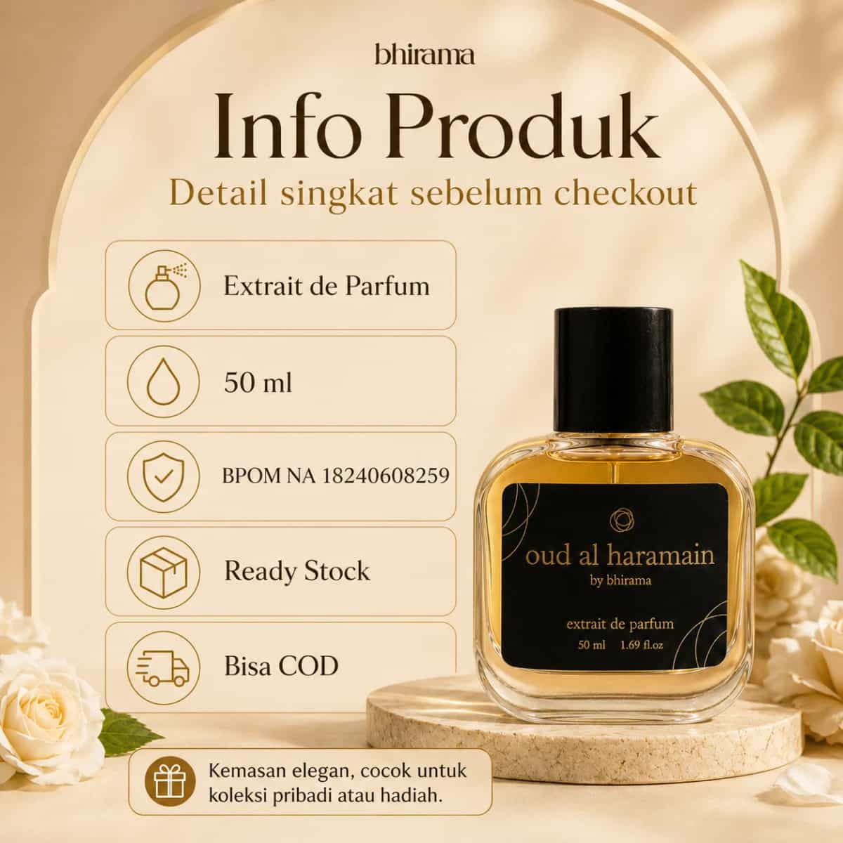 Bhirama Oud Alharamain Extrait de Perfume 50ml - Arabian luxury masculine scent with twist fresh opening-8