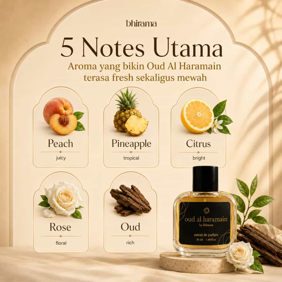Bhirama Oud Alharamain Extrait de Perfume 50ml - Arabian luxury masculine scent with twist fresh opening-4